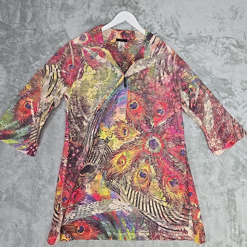 IC by Connie K Textured Sheer Peacock Jacket Top Small Art‎ to Wear Maximalist